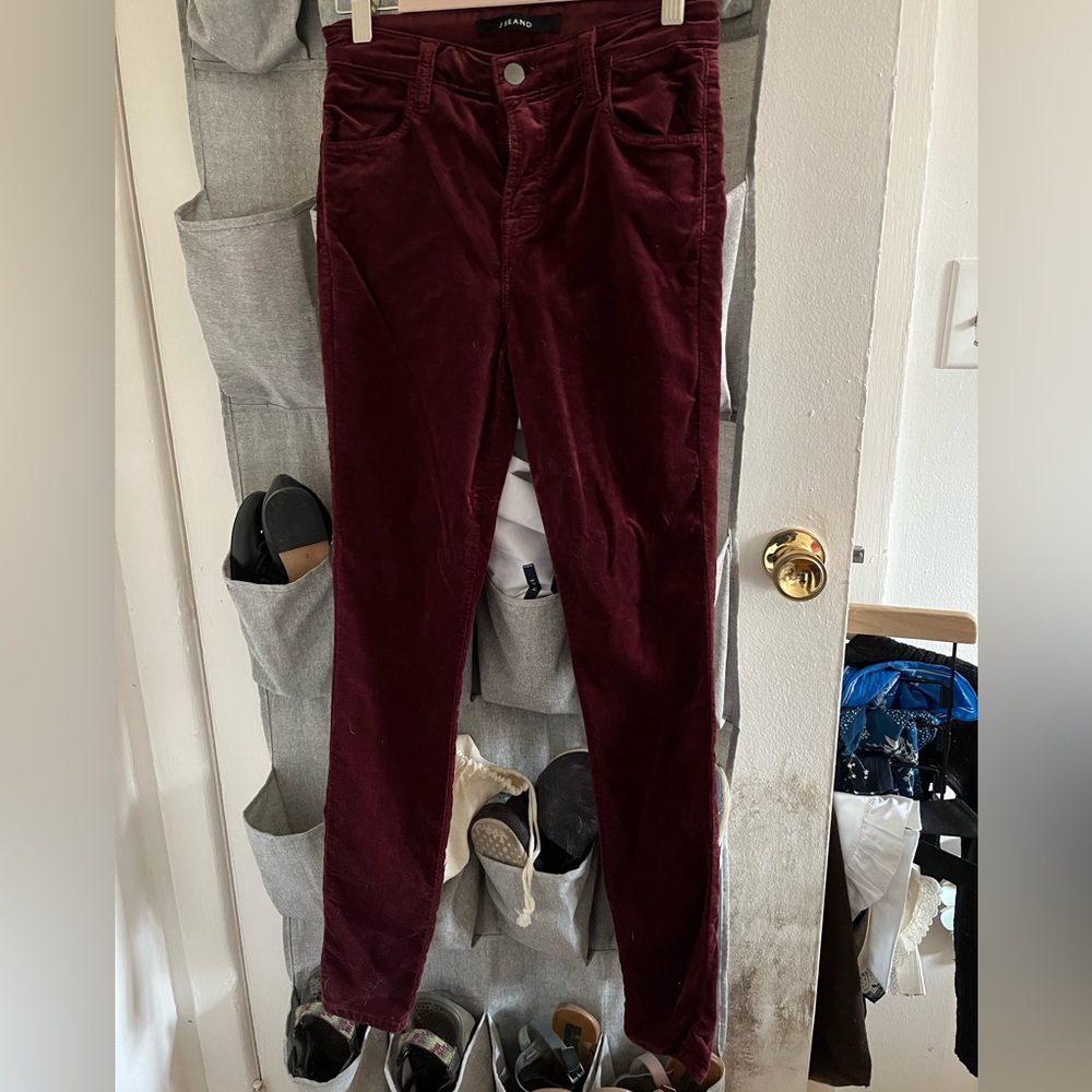 Cozy, oxblood velvet J Brand trousers